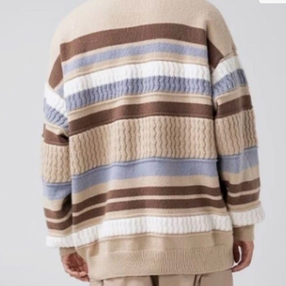 Aelfric Eden Striped Color Blocking Knit Oversized Granpa Sweater - Picture 6 of 9